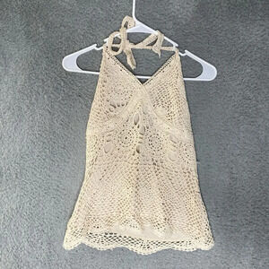 Newport News womens crotchet halter top dainty girly y2k cottage lightweight M